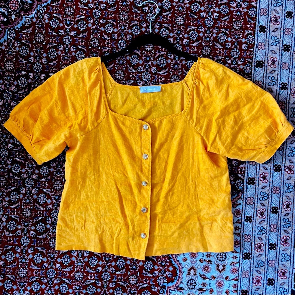 NWOT Everlane Linen Puff Sleeve Top, Marigold, Size 4